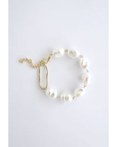 Bracelet perlé blanc irrégulier