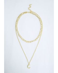 Collier superposé à pendentif chaîne de lune dorée