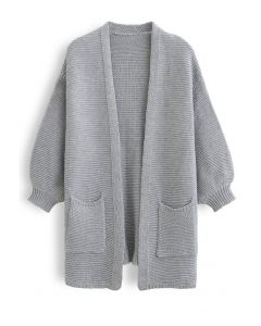 Cardigan en tricot à poches basiques ouvert sur le devant en gris