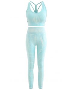 Ensemble soutien-gorge et legging de sport tie-dye bleu océan