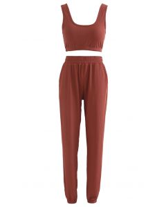 Ensemble soutien-gorge de sport et pantalon de jogging Soft Touch Cami en rouge rouille