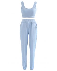 Ensemble soutien-gorge de sport et pantalon de jogging Soft Touch Cami en bleu ciel