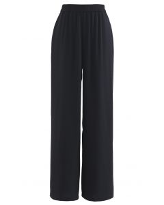 Pantalon droit taille élastique en noir