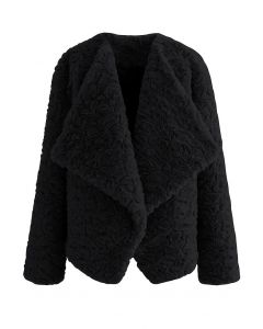 Manteau en fausse fourrure confortable à revers larges en noir