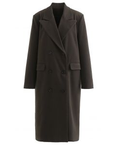 Manteau long à double boutonnage tendance intemporel en marron