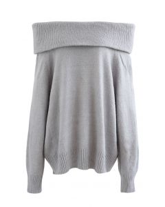 Pull en tricot confortable à épaules dénudées en gris