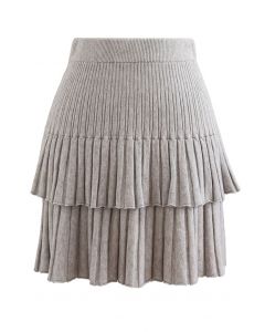 Mini-jupe en maille plissée à plusieurs niveaux en lin