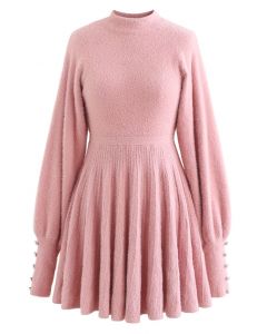 Robe plissée en tricot pelucheux extra doux en rose