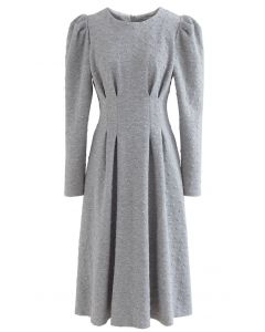 Overall Airy Heart Embossed Cotton Dress in Grey