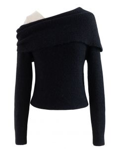 Pull en tricot à une épaule en dentelle en noir