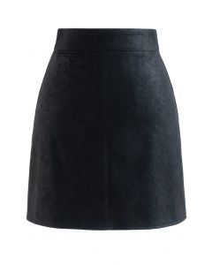 Mini jupe bourgeon en similicuir texturé en noir