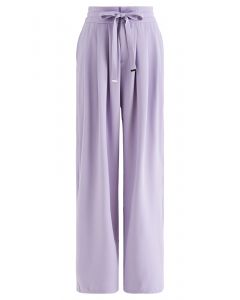 Pantalon large à taille à cordon de serrage et détails plissés en lilas