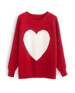 Pull surdimensionné en tricot côtelé One Heart en rouge