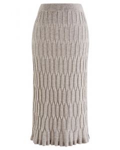 Jupe crayon en tricot à texture gaufrée en taupe