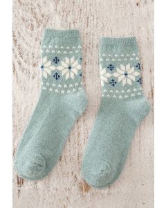 Chaussettes mi-mollet à motif de flocons de neige en turquoise