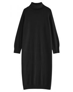 Robe Pull en Tricot Confortable à Col Roulé à Manches Longues en Noir