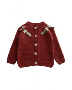 Cardigan en tricot pelucheux à boutons en bois pour enfants