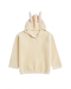 Pull à capuche Lovely Bunny Fuzzy en crème pour enfants