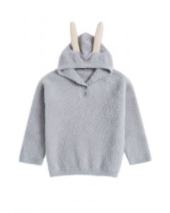 Pull à capuche Lovely Bunny Fuzzy en gris pour enfants