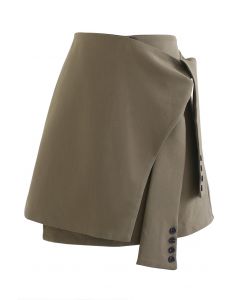 Mini-jupe nouée à la taille avec rabat sur le devant en kaki