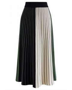 Color Block Pleated Effect Midi Skirt in Army Green