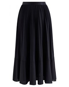 Seam Detailing Pleated Midi Skirt in Black