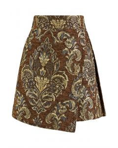 Tan Baroque Peony Jacquard Flap Mini Skirt