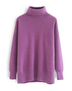 Pull à col roulé en tricot doux et soigné en violet