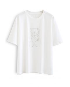 T-shirt Teddy Bear perlé en blanc