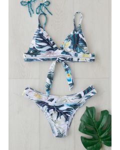 Ensemble de bikini noué au dos à feuilles tropicales
