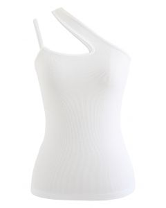 Débardeur asymétrique en tricot à une épaule en blanc