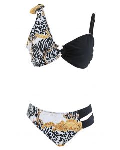 Ensemble de bikini épissé à imprimé léopard et nœud noué
