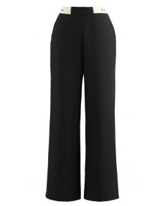 Pantalon droit à taille contrastante en noir