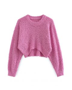 Crop top en tricot à ourlet asymétrique évidé en rose vif