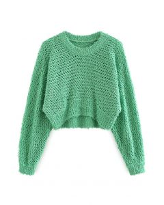 Crop top en tricot à ourlet asymétrique évidé en vert