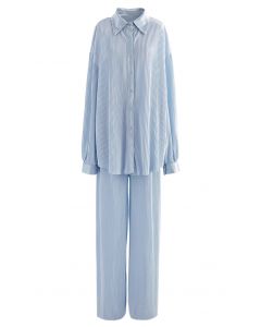 Ensemble chemise plissé plissé et pantalon en bleu