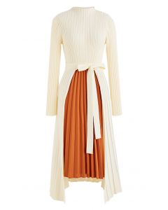 Robe en tricot Hi-Lo à ceinture plissée sur le devant en crème