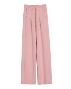 Pantalon droit à la taille avec cordon de serrage en rose