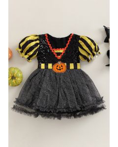 Robe de déguisement d'Halloween à rayures avec patch citrouille pour enfants
