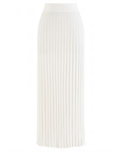 Jupe longue en tricot ultra-doux à ourlet de laitue en blanc