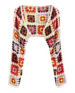 Granny Square Crochet Crop Cardigan en Rouge