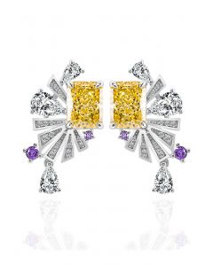 Yellow Crystal Fan Shape Cubic Zirconia Earrings