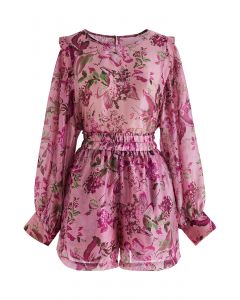 Pinky Flower Sheer Top and Shorts Set