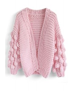 Cuteness on Sleeves Cardigan à grosse maille rose