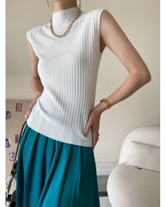 Haut en tricot texturé sans manches à col montant en blanc