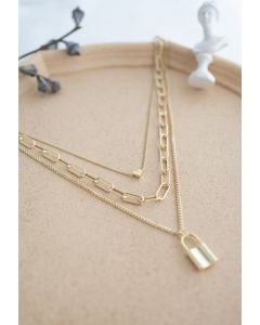 Collier superposé avec pendentif chaîne de verrouillage en or