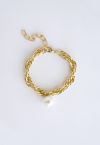 Bracelet chaîne en or décor de perles