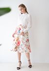 Superbe jupe mi-longue trapèze à imprimé floral en rose