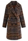 Retro Plaid Double-Breasted Wool-Blend Coat in Brown