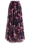 Superbe jupe longue en mousseline de soie aquarelle florale rose